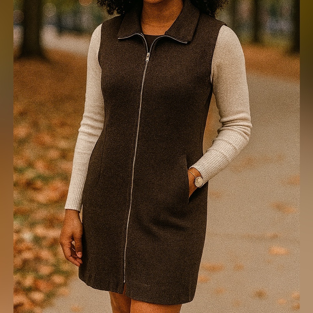 Peter O. Mahler Full Zip Sleeveless Wool Tunic Dress